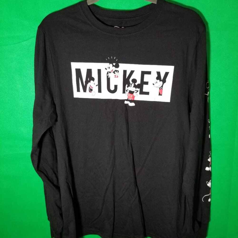 Disney Mickey Mouse Men Medium Black Long Sleeve Graphic Print Resortwear